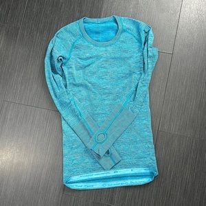 Teal lululemon swiftly long sleeve shirt